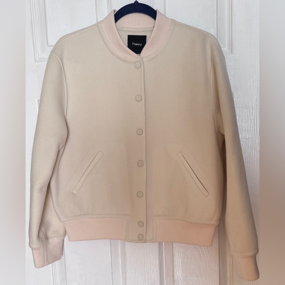 THEORY Sharp Winter White Double Face Wool & Cashmere Thick Bomber Jacket Large